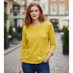 Boden Yellow Ribbed Zipper Pocket Top Size 6